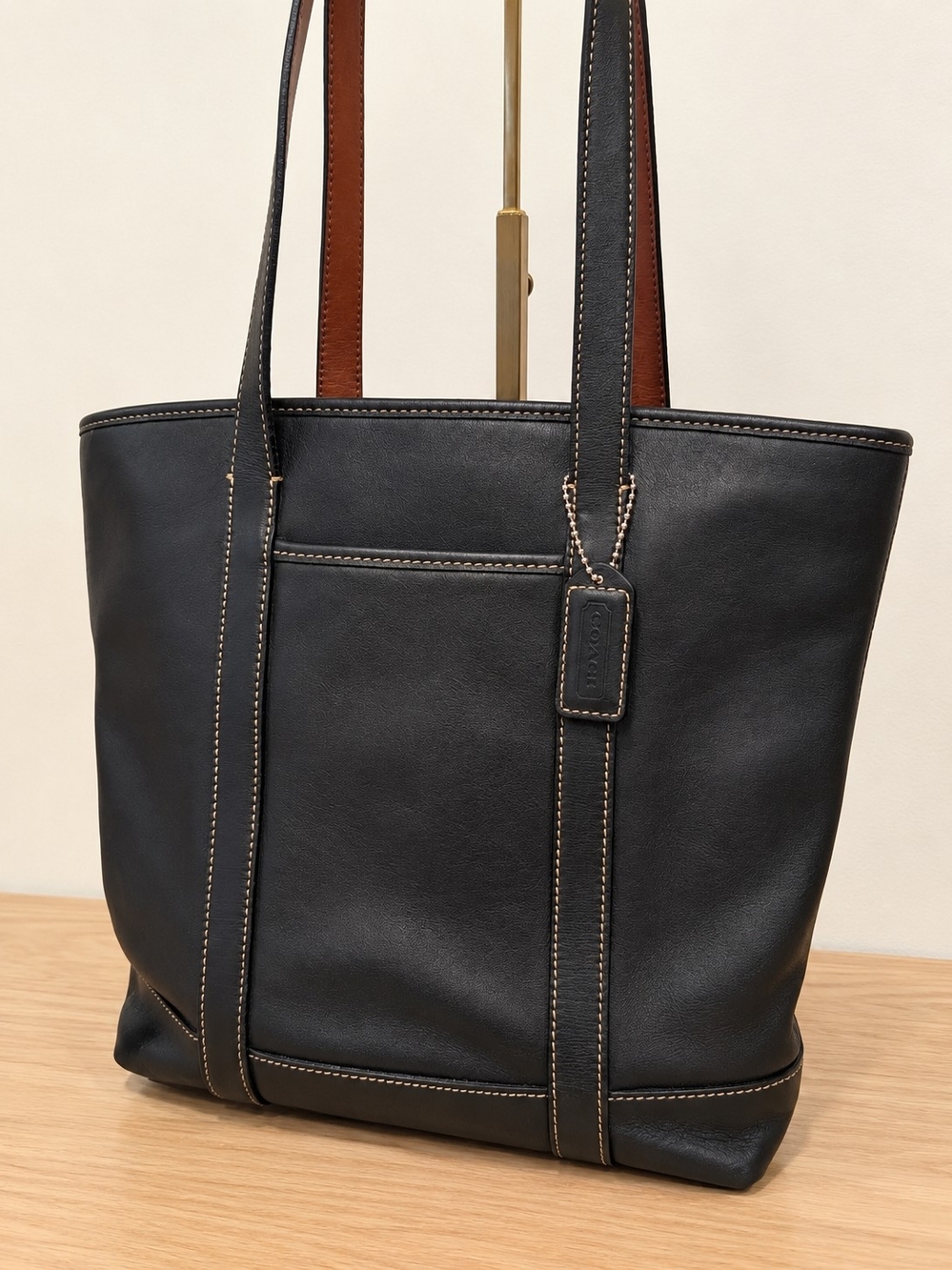 Vintage Coach Hamptons Black Leather Pocket Tote 5187 Y2K